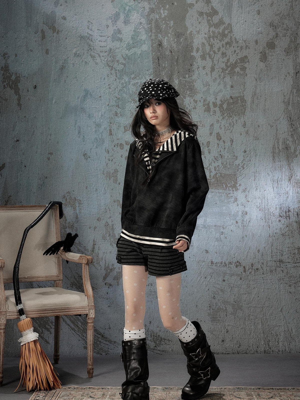 Lost in Lunar Tie Dye Half Zip Striped Loose Fit Women's Cotton Blend Sweatshirts