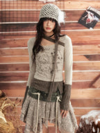 Lost in Lunar Vintage Patchwork Scarf Print Slim Fit Women's Polyester Long Sleeve T-shirts
