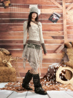 Lost in Lunar Vintage Patchwork Scarf Print Slim Fit Women's Polyester Long Sleeve T-shirts