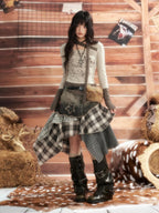 Lost in Lunar Vintage Patchwork Scarf Print Slim Fit Women's Polyester Long Sleeve T-shirts