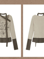 Lost in Lunar Vintage Patchwork Scarf Print Slim Fit Women's Polyester Long Sleeve T-shirts