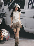 Lost in Lunar Vintage Pleated High Waist A Line Women's Polyester Mini Skirts