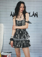 Lost in Lunar Vintage Tie Dye Raw Hem Halter Women's Polyester Slip Mini Dresses
