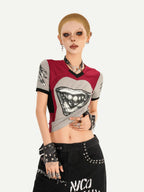 Nico Molly 3d Deconstructed Patchwork Heart Print V-neck Women's Short Sleeve T-shirts