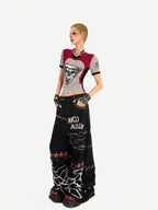Nico Molly 3d Deconstructed Patchwork Heart Print V-neck Women's Short Sleeve T-shirts
