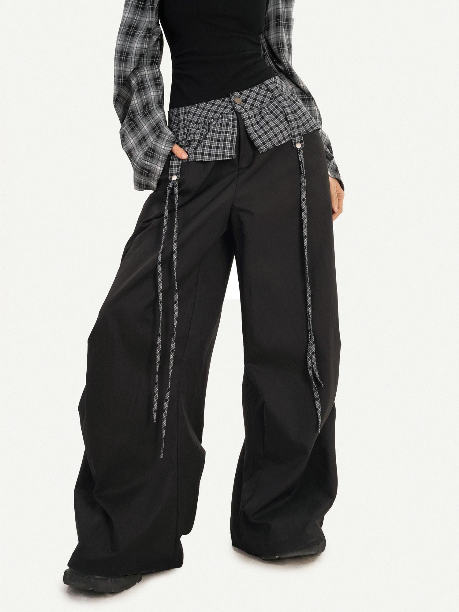 Nico Molly American Plaid Patchwork Bardot Neck Cargo Wide Leg Women's Top & Pants Sets