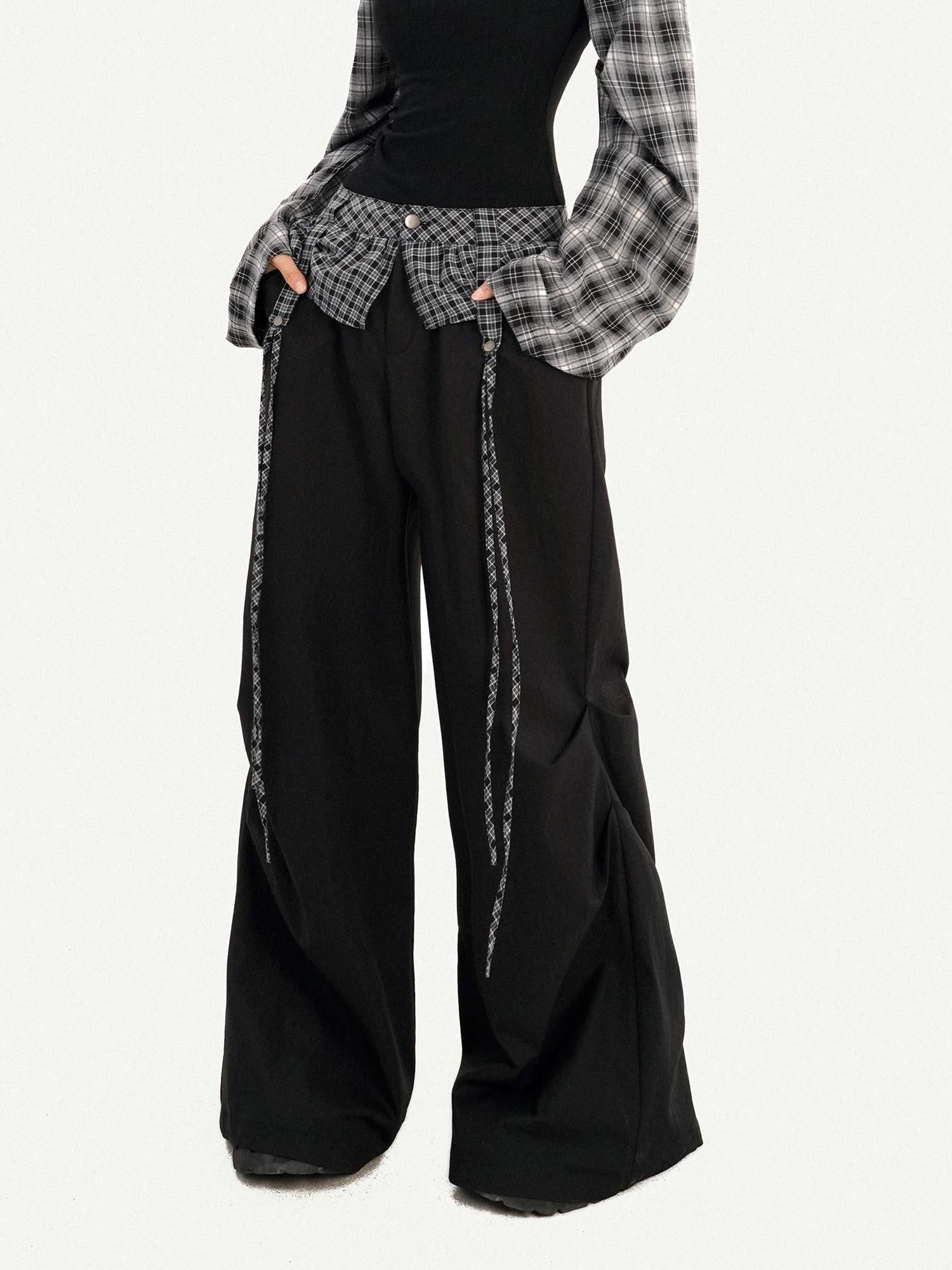 Nico Molly American Plaid Patchwork Bardot Neck Cargo Wide Leg Women's Top & Pants Sets