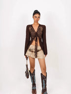 Nico Molly Apricot 3d Embellished Rivet Low Waist A Line Women's Leather Mini Skirts