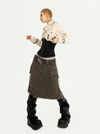 Nico Molly Apricot Patchwork Zip Button Cinched Waist Utility Lapel Women's Overshirts