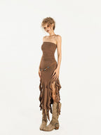 Nico Molly Asymmetric Ribbon High Waist Slim Women's Polyester Spandex Midi Skirts