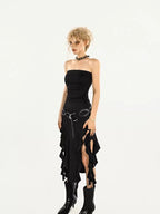 Nico Molly Asymmetric Ribbon High Waist Slim Women's Polyester Spandex Midi Skirts