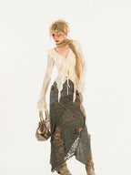 Nico Molly Barncore Asymmetric Patchwork Lace Women's Poly Viscose Blend Maxi Skirts
