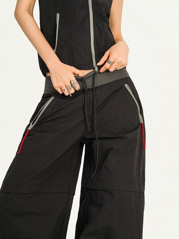 Nico Molly Black Backless Halter Cargo Wide Leg Women's Top & Pants Sets