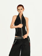 Nico Molly Black Backless Halter Cargo Wide Leg Women's Top & Pants Sets