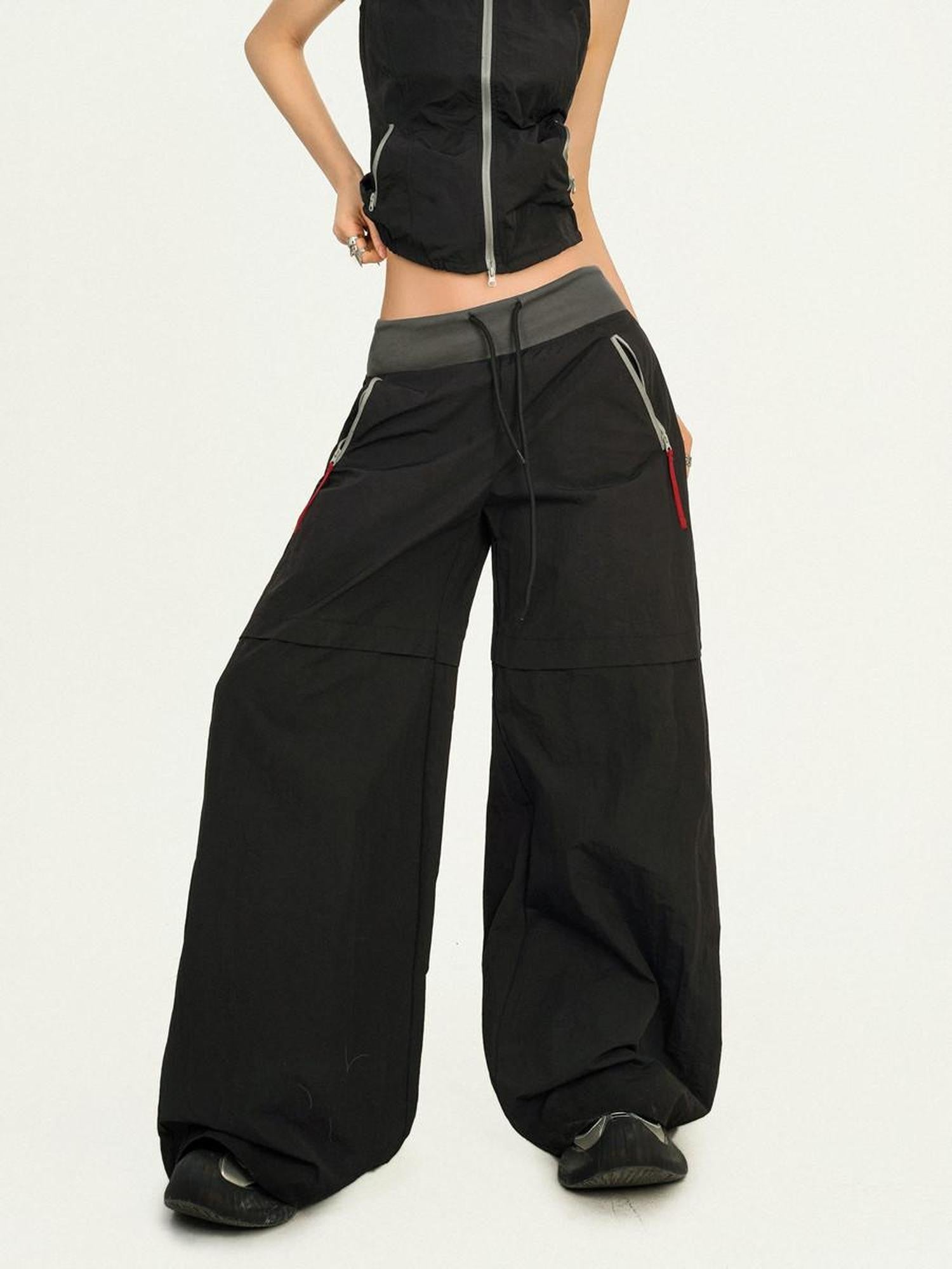 Nico Molly Black Backless Halter Cargo Wide Leg Women's Top & Pants Sets
