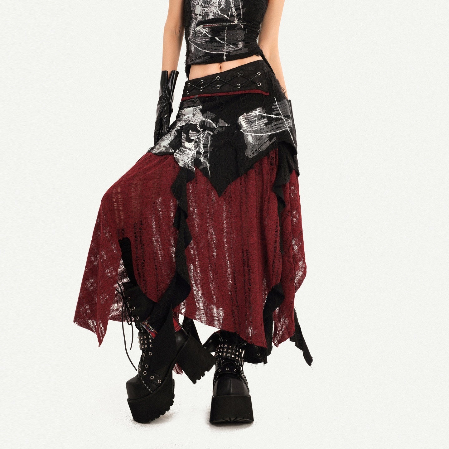 Nico_Molly_Black_Cheongsam_Gothic_Stand_Collar_Sleeveless_Women's_Top_&_Skirt_Sets_1032030150582_MISSTT