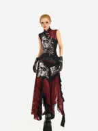 Nico Molly Black Cheongsam Gothic Stand Collar Sleeveless Women's Top & Skirt Sets