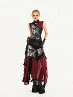 Nico Molly Black Cheongsam Gothic Stand Collar Sleeveless Women's Top & Skirt Sets