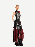 Nico Molly Black Cheongsam Gothic Stand Collar Sleeveless Women's Top & Skirt Sets
