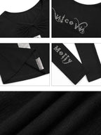 Nico Molly Black Cross Cutout Slim Fit Round Neck Women's Long Sleeve T-shirts