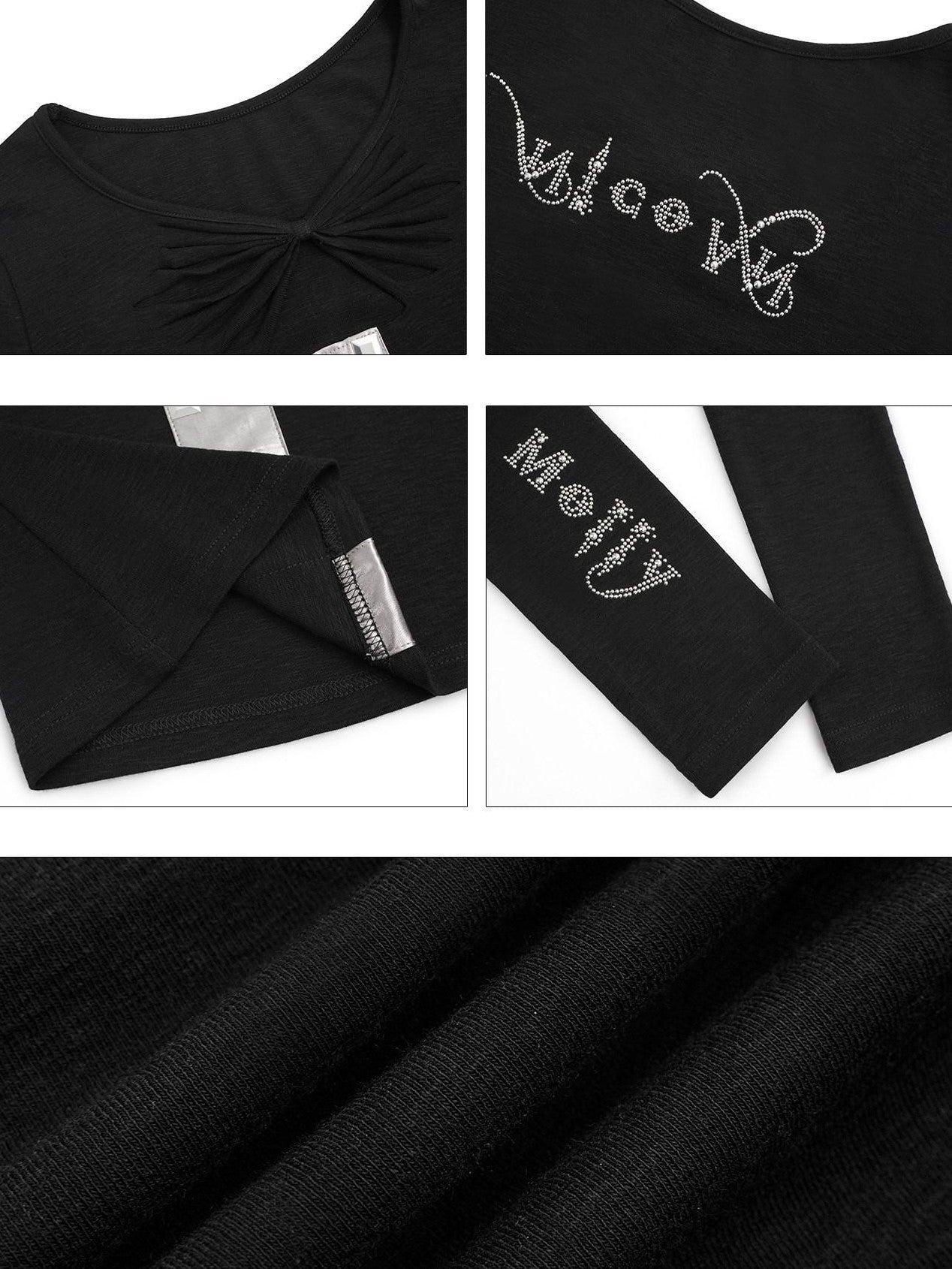 Nico Molly Black Cross Cutout Slim Fit Round Neck Women's Long Sleeve T-shirts