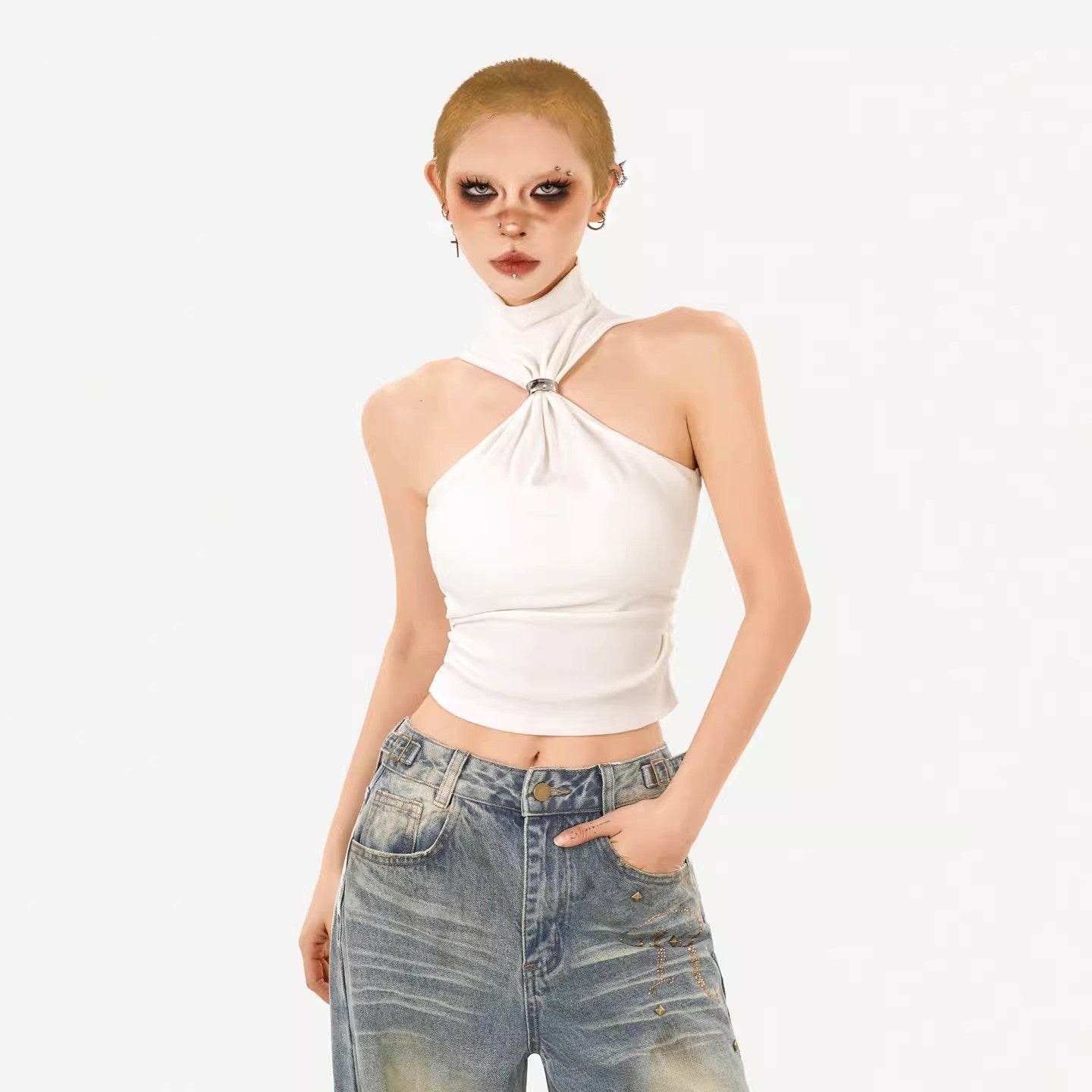 Nico_Molly_Black_Cutout_Halter_Off_Shoulder_Women's_Cotton_Blend_Long_Sleeve_T-shirts_987968460272_MISSTT