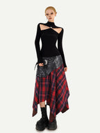 Nico Molly Black Cutout Knit High Neck Slim Women's Long Sleeve T-shirts