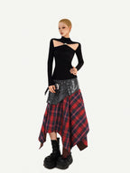 Nico Molly Black Cutout Knit High Neck Slim Women's Long Sleeve T-shirts