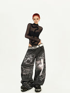 Nico Molly Black Cyberpunk Slim Sheer Women's Mesh Long Sleeve T-shirts