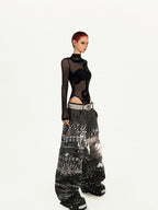 Nico Molly Black Cyberpunk Slim Sheer Women's Mesh Long Sleeve T-shirts