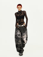 Nico Molly Black Cyberpunk Slim Sheer Women's Mesh Long Sleeve T-shirts