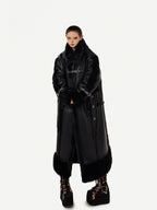 Nico Molly Black Dark Punk High Neck Double Breasted Women's Eco Fur Long Coats