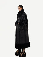 Nico Molly Black Dark Punk High Neck Double Breasted Women's Eco Fur Long Coats