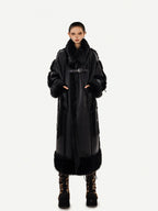 Nico Molly Black Dark Punk High Neck Double Breasted Women's Eco Fur Long Coats