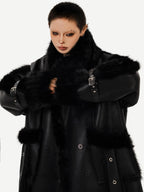 Nico Molly Black Dark Punk High Neck Double Breasted Women's Eco Fur Long Coats