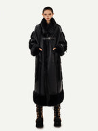 Nico Molly Black Dark Punk High Neck Double Breasted Women's Eco Fur Long Coats