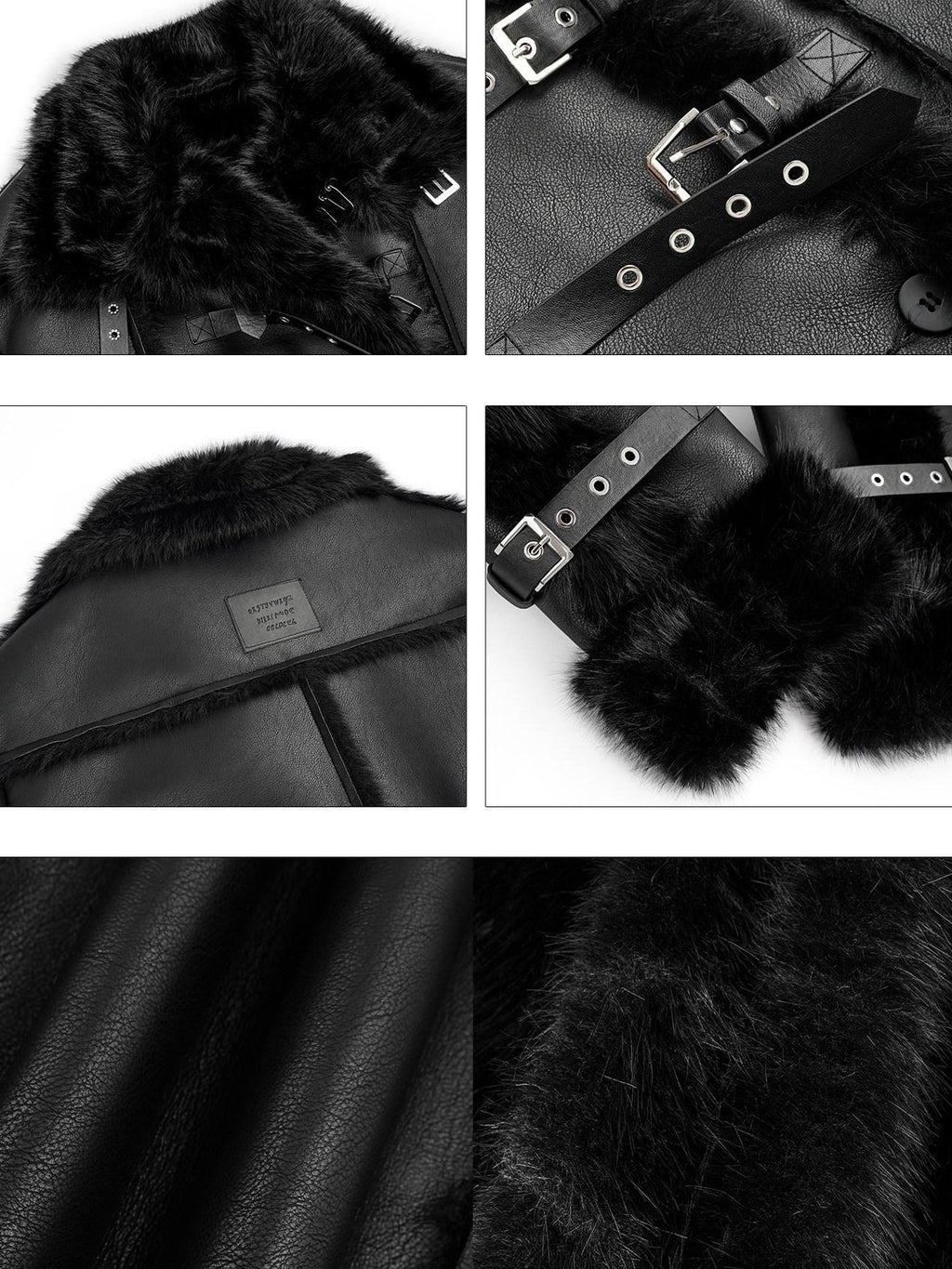 Nico Molly Black Dark Punk High Neck Double Breasted Women's Eco Fur Long Coats