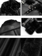 Nico Molly Black Dark Punk High Neck Double Breasted Women's Eco Fur Long Coats