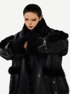 Nico Molly Black Dark Punk High Neck Double Breasted Women's Eco Fur Long Coats