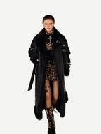 Nico Molly Black Dark Punk High Neck Double Breasted Women's Eco Fur Long Coats