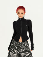 Nico Molly Black Dark Punk Washed Wave Pleated Women's Denim Natural Waist Wide-leg Jeans