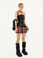 Nico Molly Black Dark Zipper Slim Waist Retro Street Women's Leather Tube Tops / Bandeaus