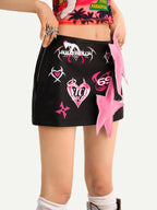 Nico Molly Black Distressed Cartoon Print Low Waist Bodycon Women's Mini Skirts