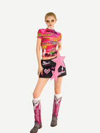 Nico Molly Black Distressed Cartoon Print Low Waist Bodycon Women's Mini Skirts