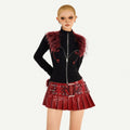 Nico_Molly_Black_Flame_Fur_Collar_Double_Zipper_Faux_Layered_Women's_Knit_Cardigans_990379603539_MISSTT