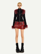 Nico Molly Black Flame Fur Collar Double Zipper Faux Layered Women's Knit Cardigans