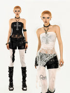 Nico Molly Black Fringe Women's Lace Slim Fit Punk Tube Tops / Bandeaus