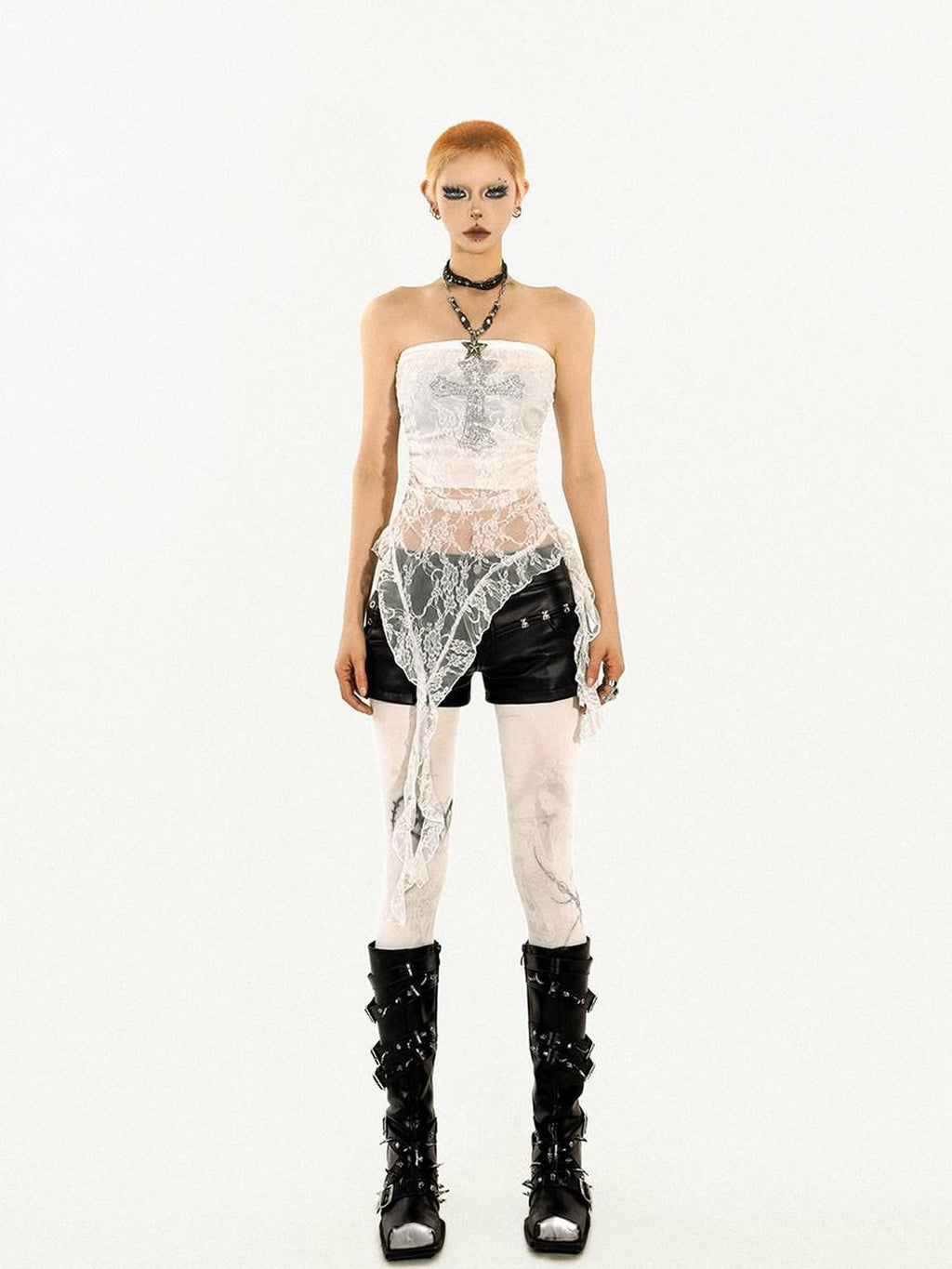 Nico Molly Black Fringe Women's Lace Slim Fit Punk Tube Tops / Bandeaus