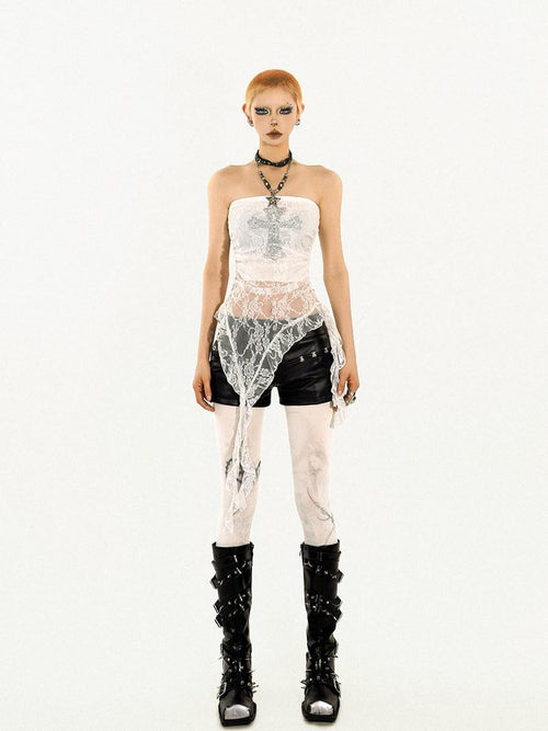 Nico Molly Black Fringe Women's Lace Slim Fit Punk Tube Tops / Bandeaus