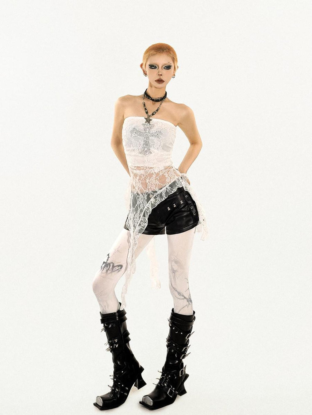 Nico Molly Black Fringe Women's Lace Slim Fit Punk Tube Tops / Bandeaus